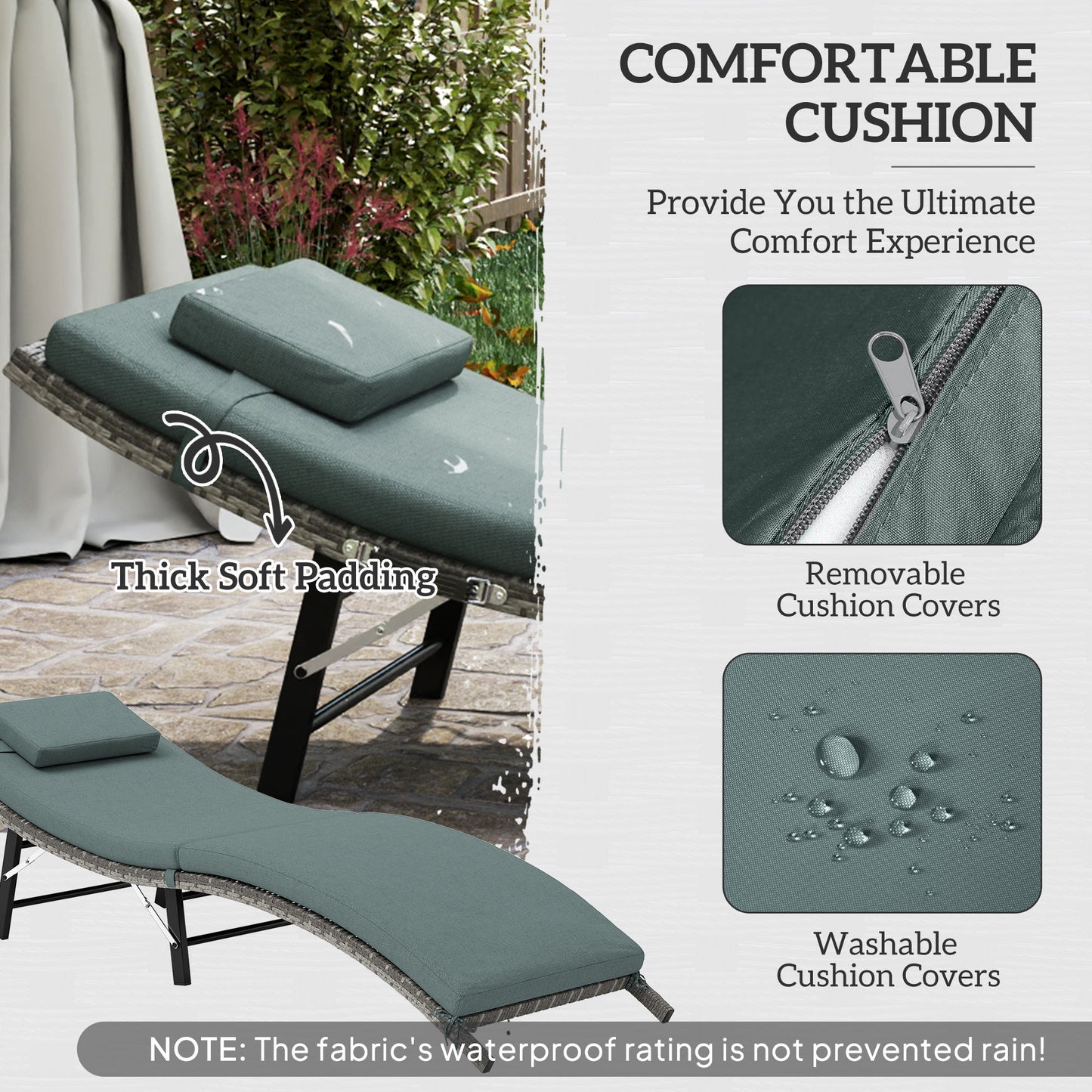 Rattan Folding Sun Lounger Outdoor Chair with Cushion and Pillow