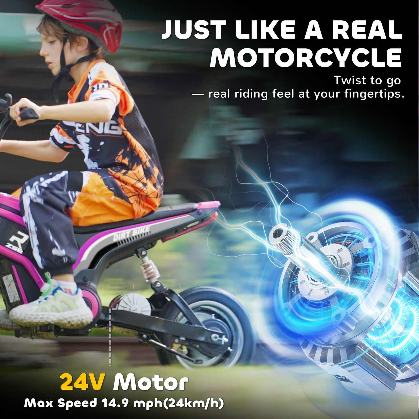 24V Electric Motorbike with Twist Grip Throttle, Music, Horn