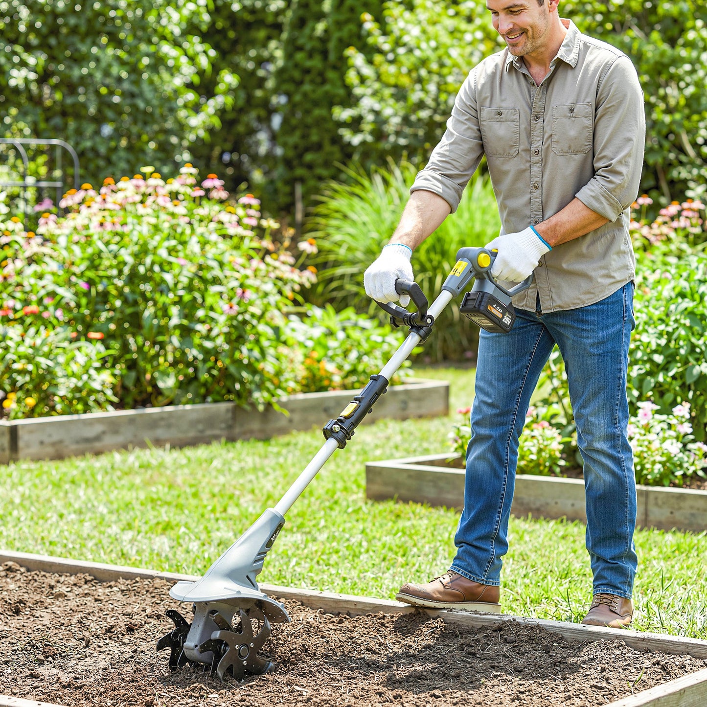 Cordless Tiller, 18V Electric Garden Rotavator