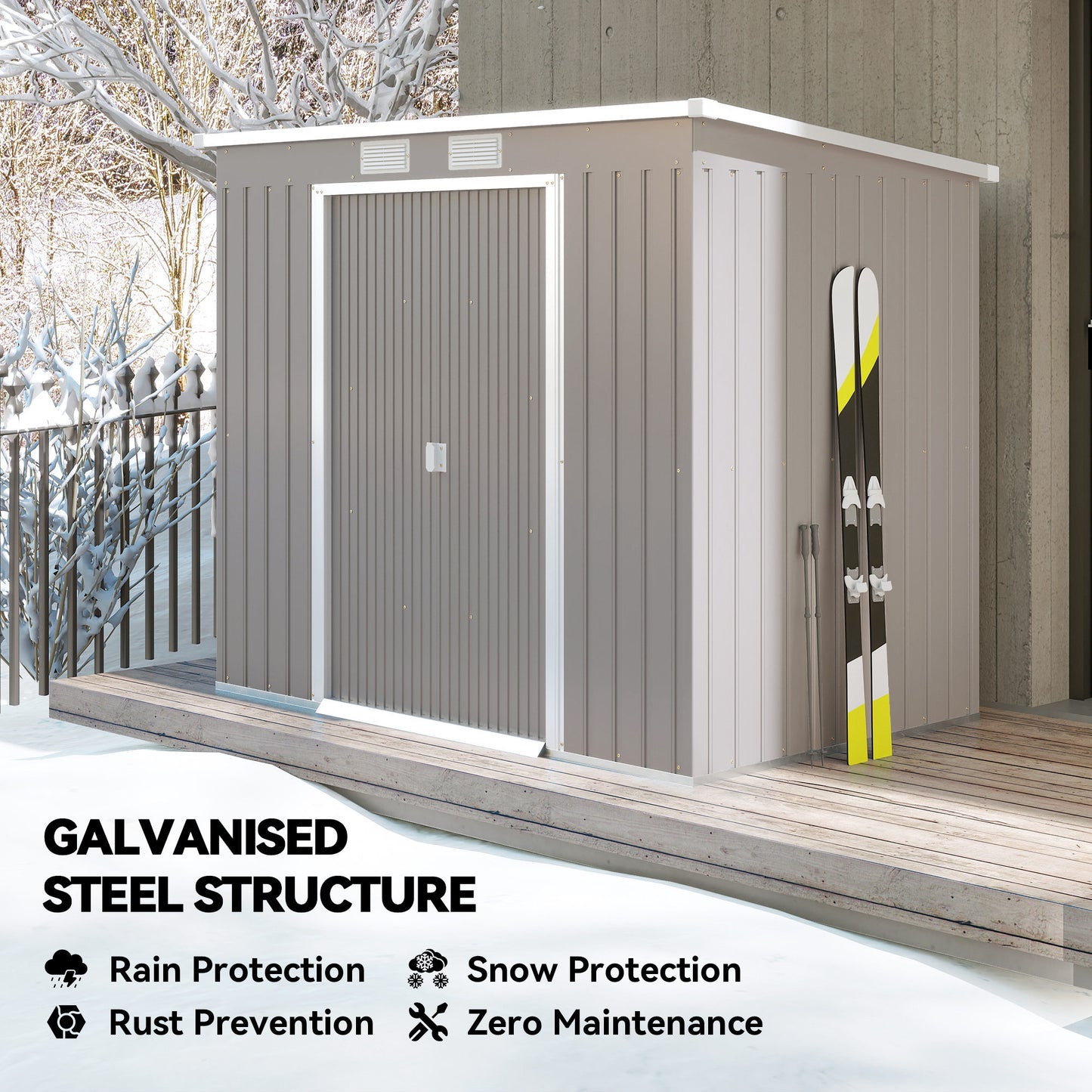 7 x 4ft Galvanised Steel Garden Shed, with Foundation Kit