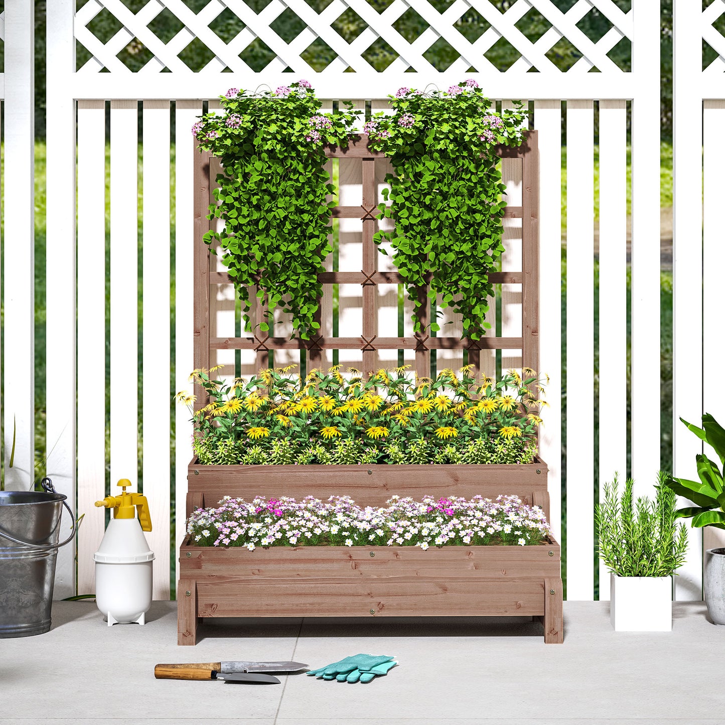 2-Tier Raised Garden Bed with Trellis