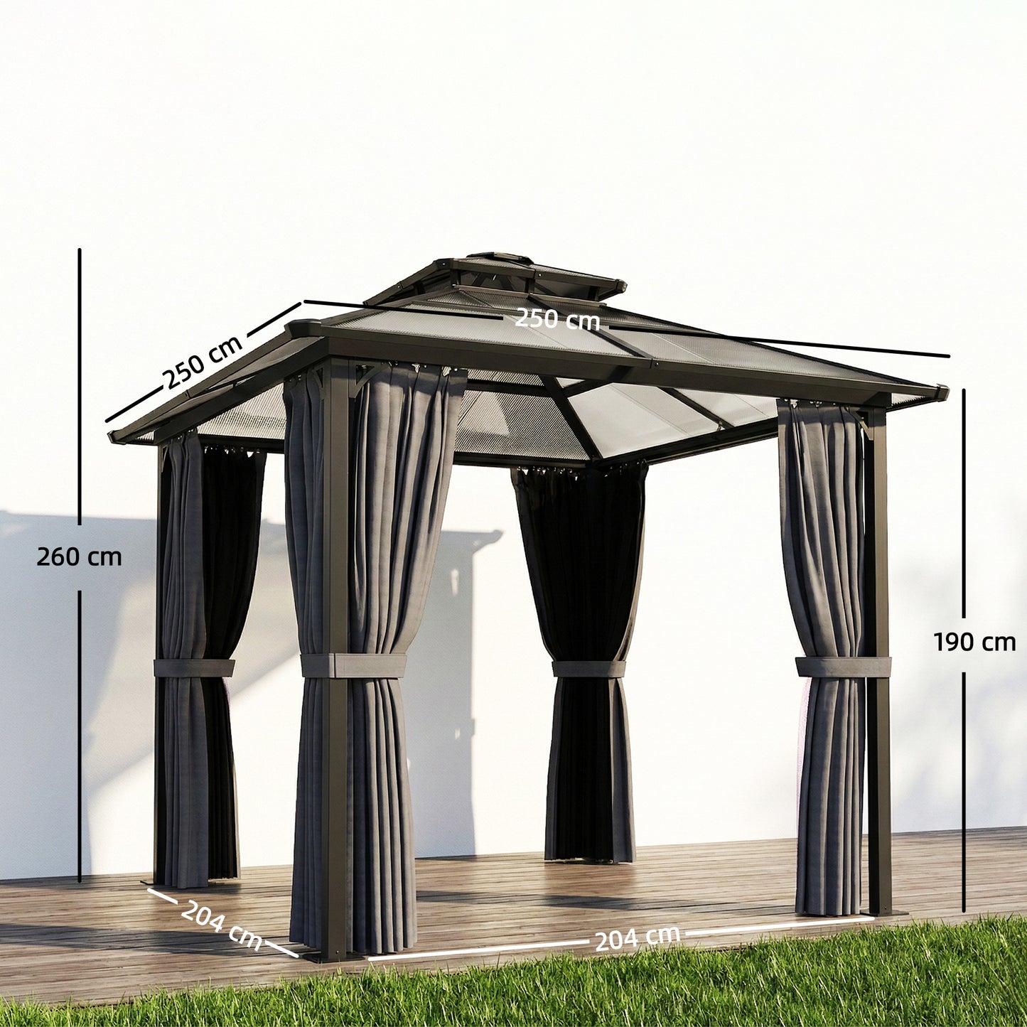 2.5 x 2.5 m Hardtop Gazebo Canopy with Double PC Roof