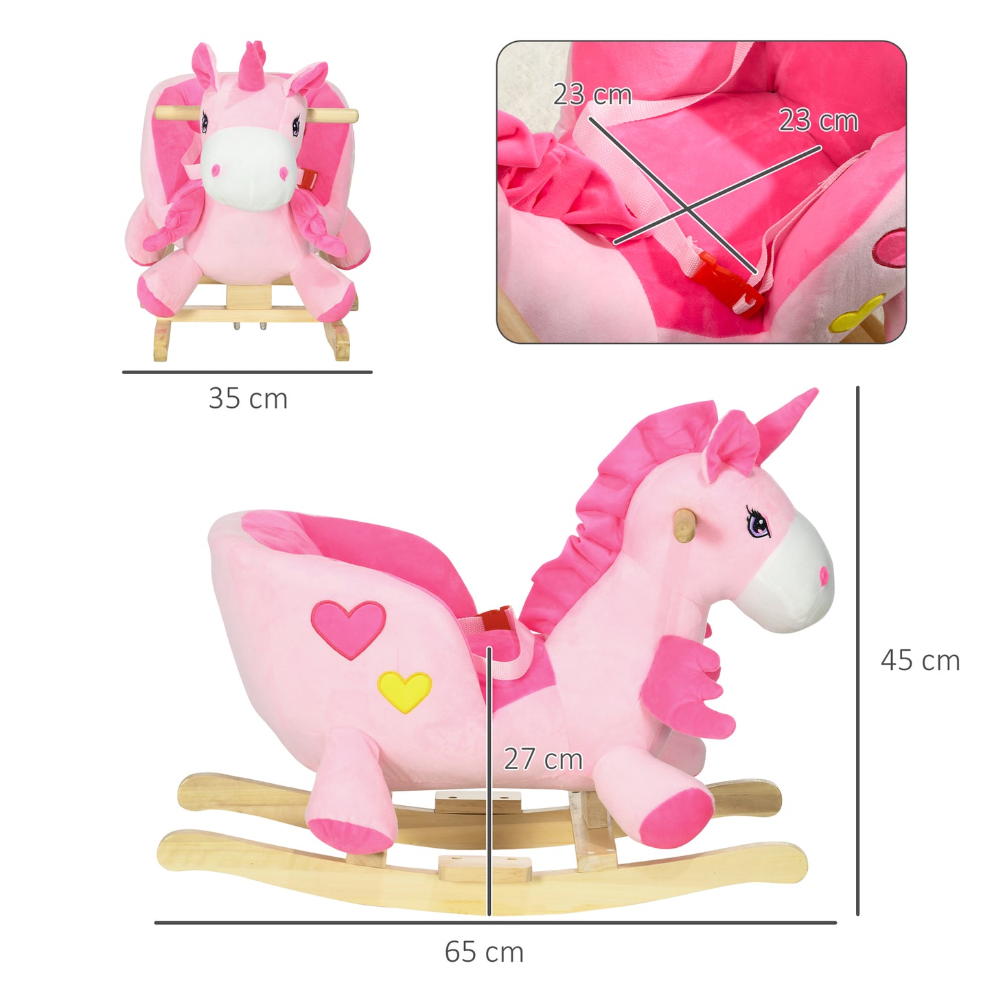 Kids Rocking Horse Ride on Unicorn with Songs, Wooden Base, Seatbelt