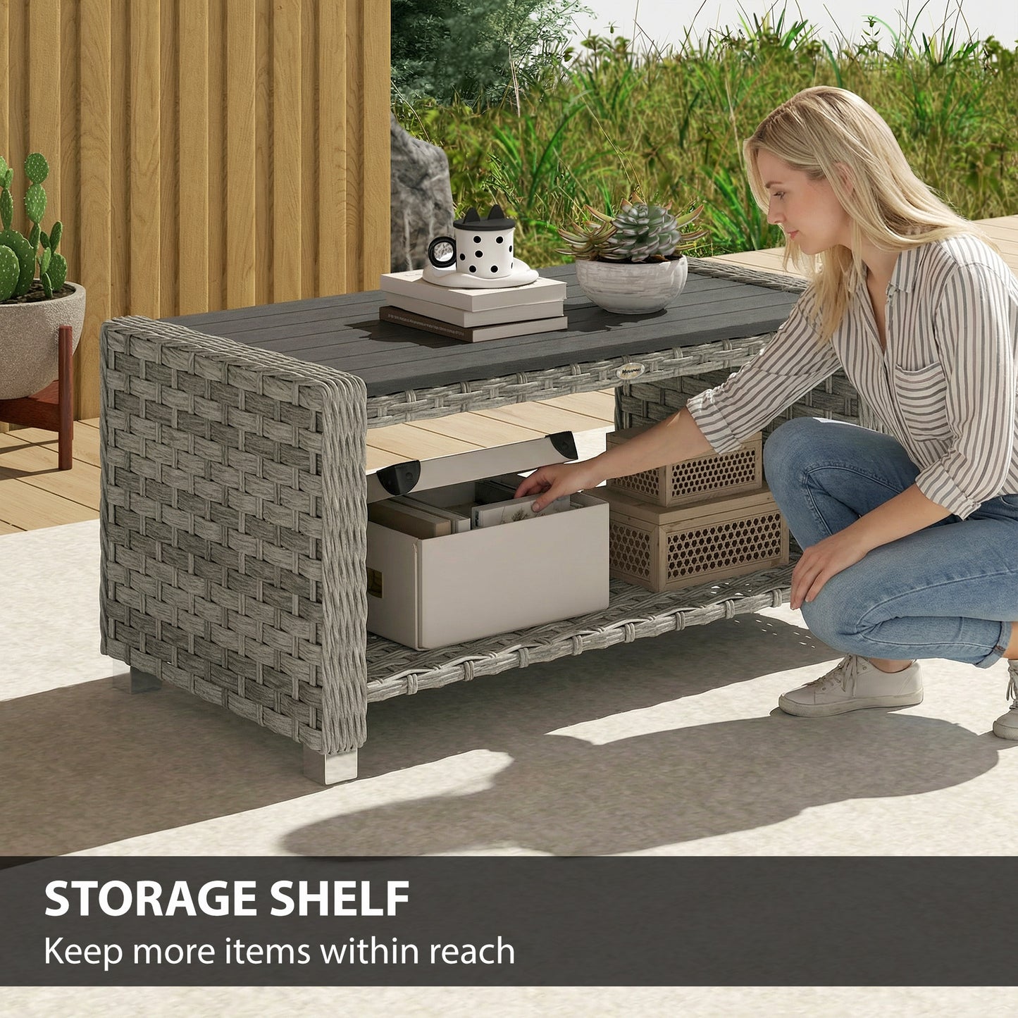 Outdoor Coffee Table with Storage Shelf