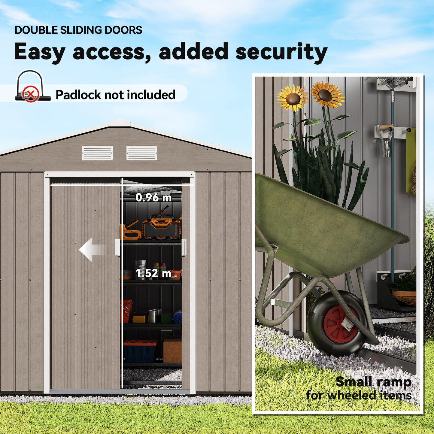 9 x 6ft Steel Garden Shed, Outdoor Storage Tool House with Vents
