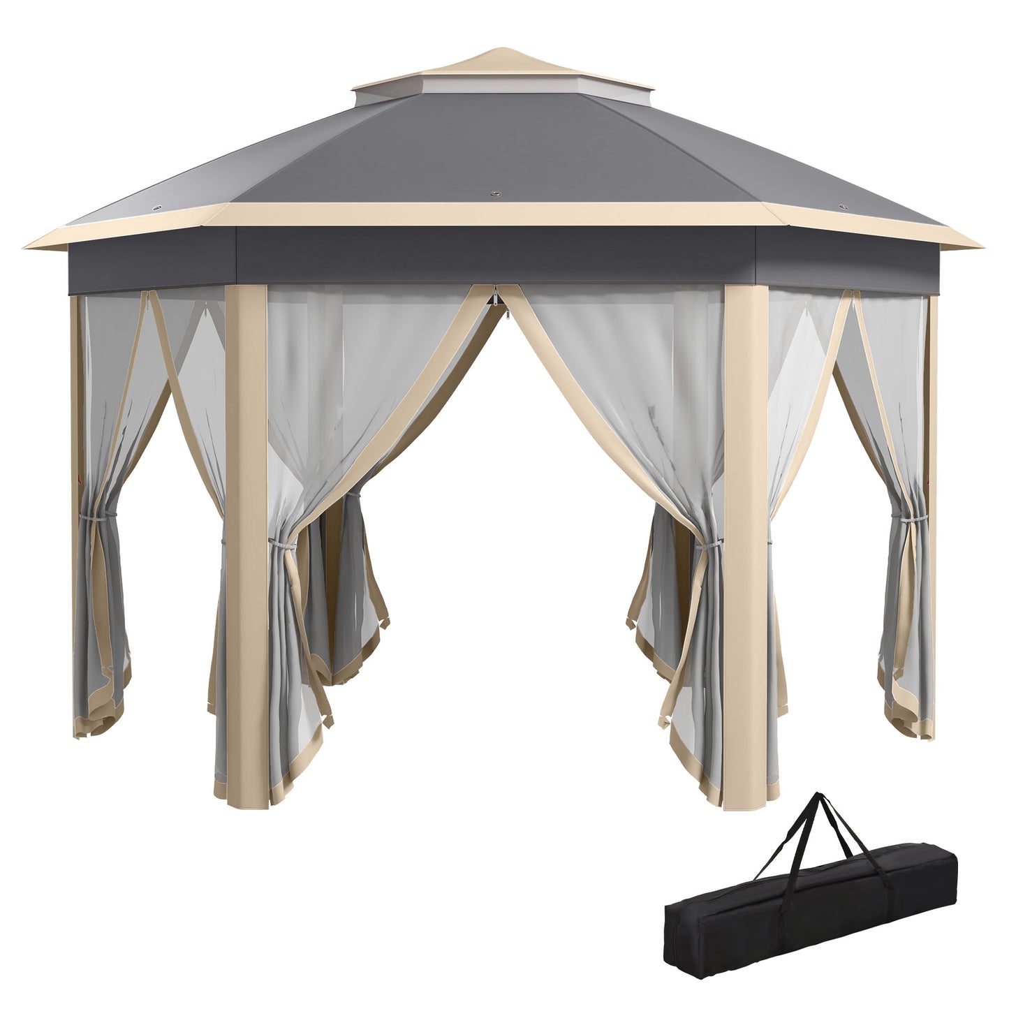 Hexagon Pop Up Gazebo Outdoor Patio Gazebo Double Roof Instant