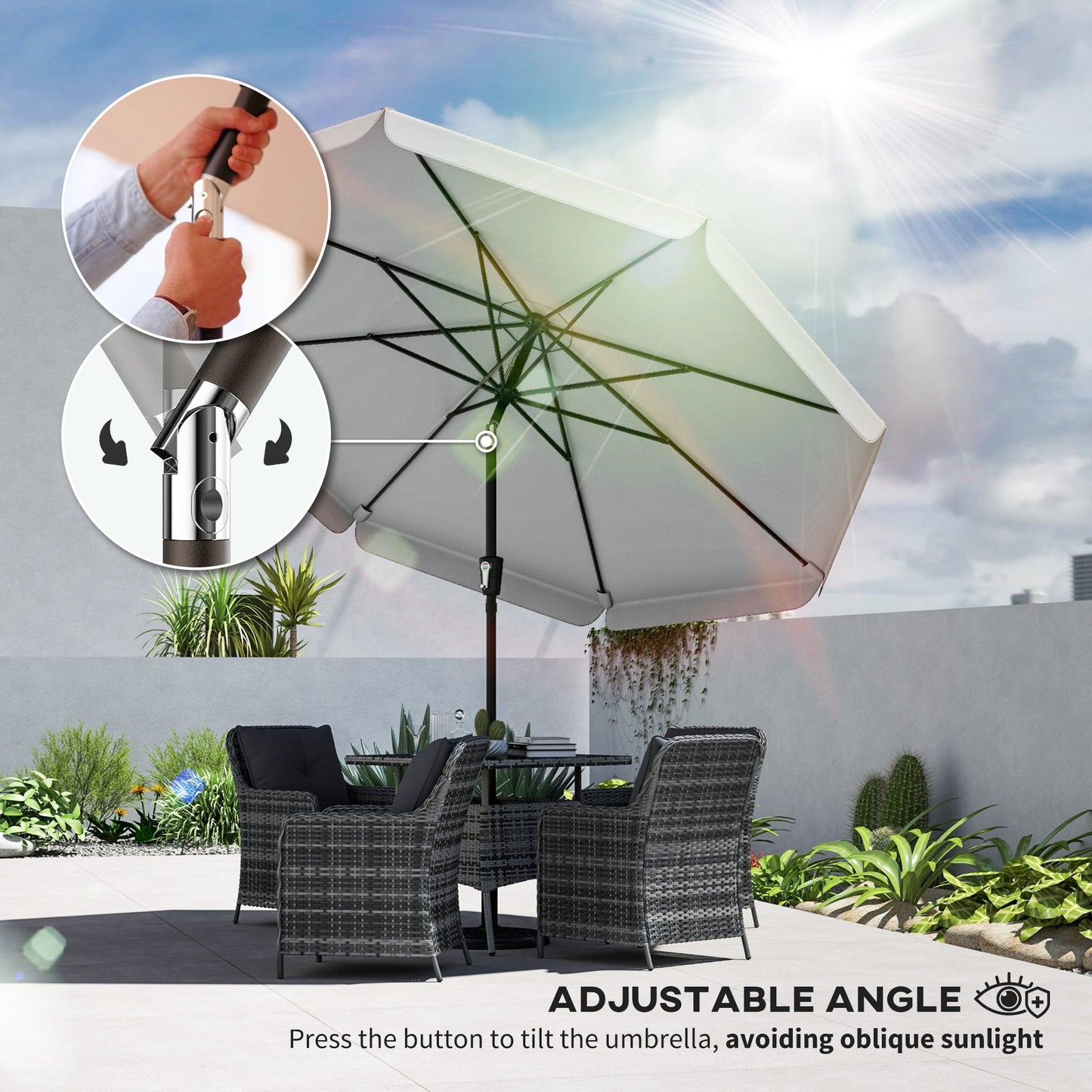 3 m Garden Parasol with Tilt Mechanism & Crank Handle