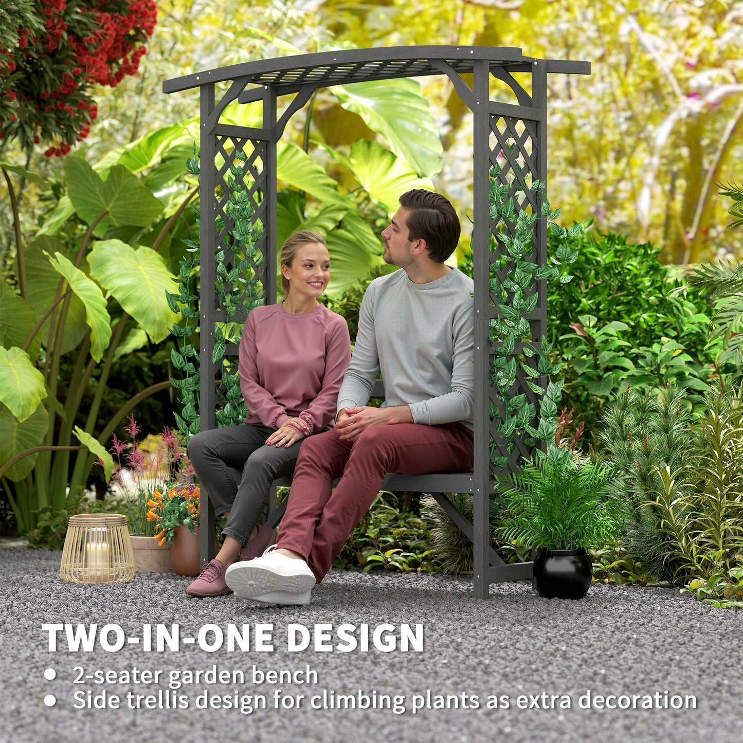 Garden Bench, Wooden Garden Arbour with Seat for Vines/Climbing Plants