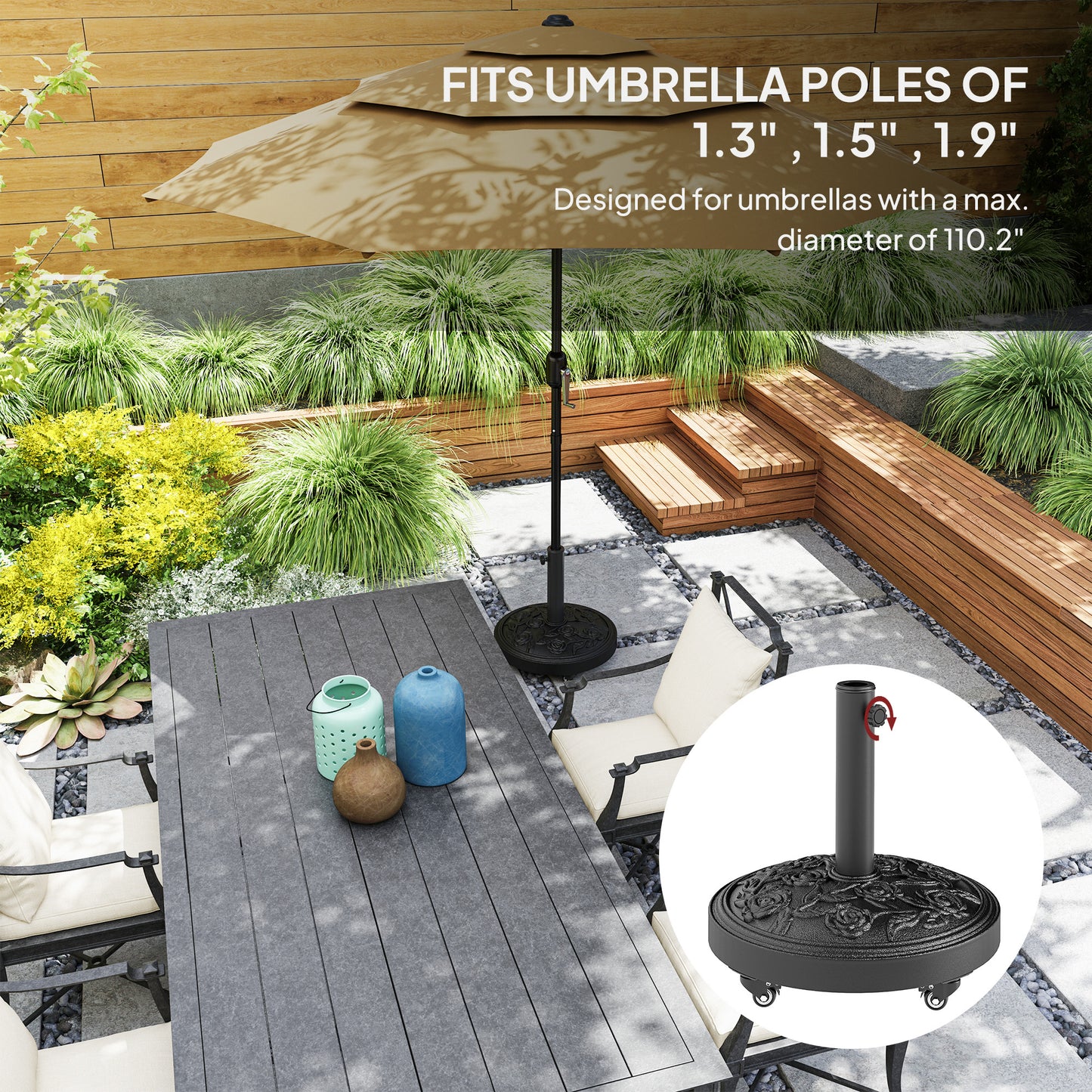 Parasol Base, Umbrella Base with Wheels Cast Iron Effect