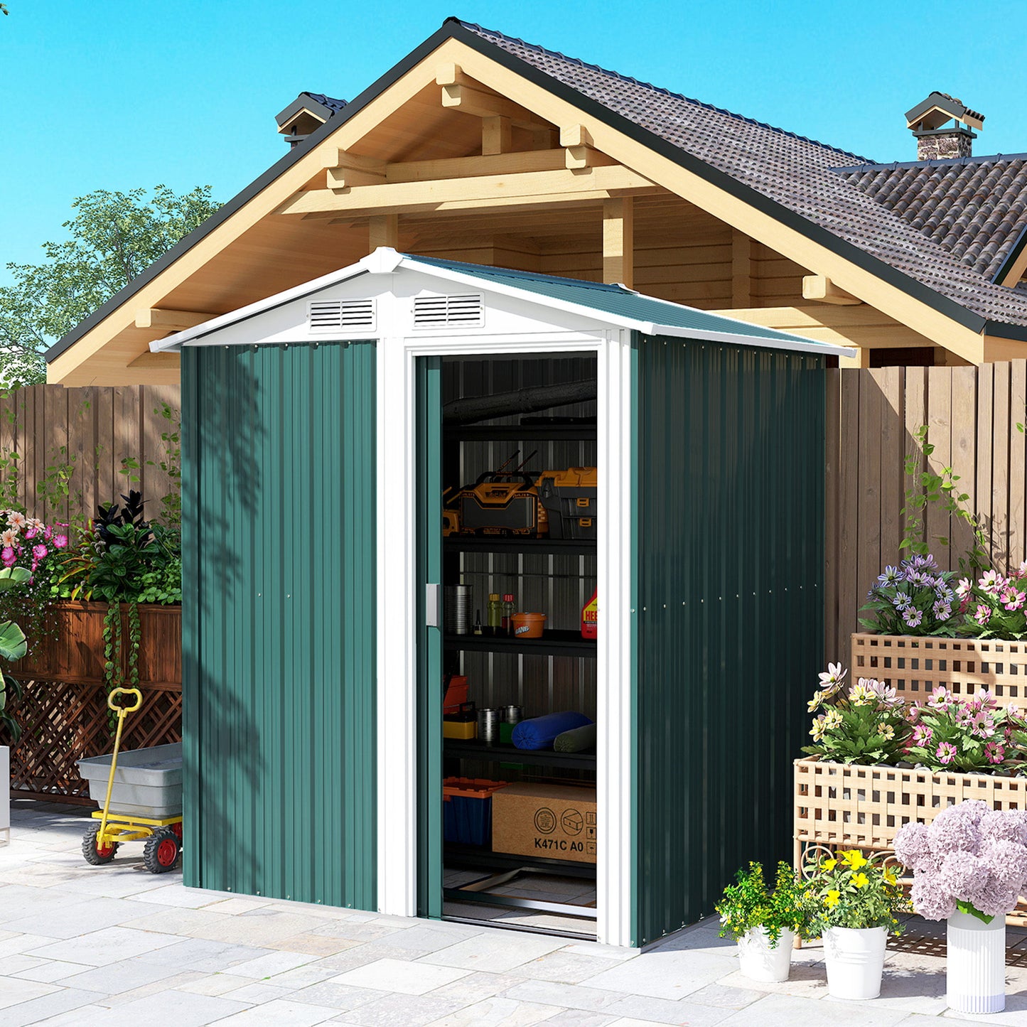 Garden Metal Tool Storage Shed with Sliding Door (2)
