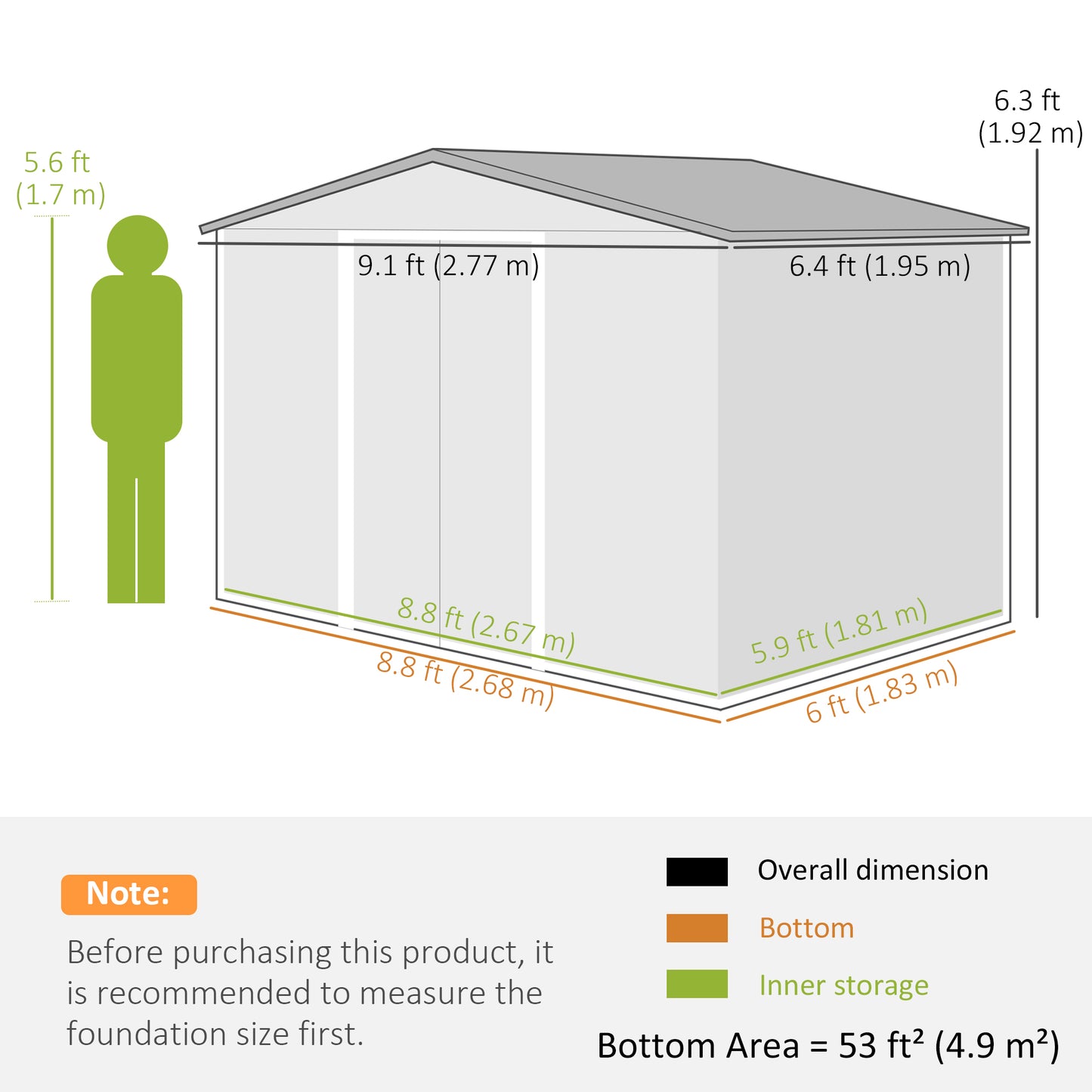 Metal Bike Shed, Mobility Scooter Shed House with Foundation Kit
