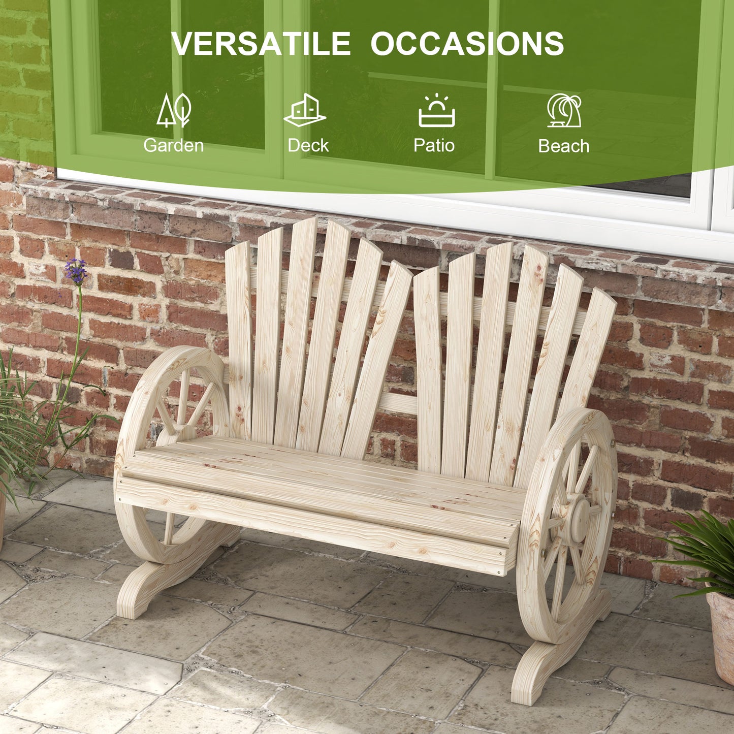 Fir Wood Love Seats with Wheel-Shaped Armrests
