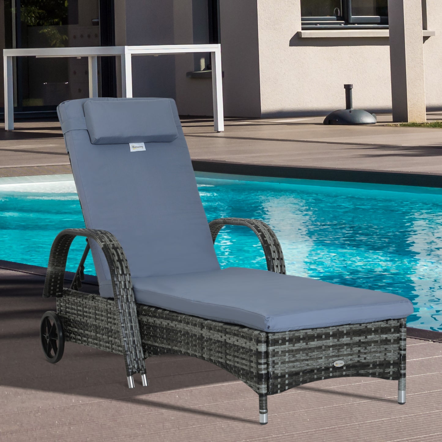 Garden Rattan Furniture Single Sun Lounger Recliner Bed Reclining