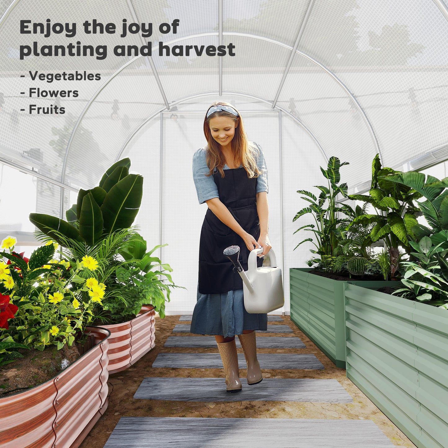 Walk-in Polytunnel Greenhouse Green House with Roll-up Sidewalls