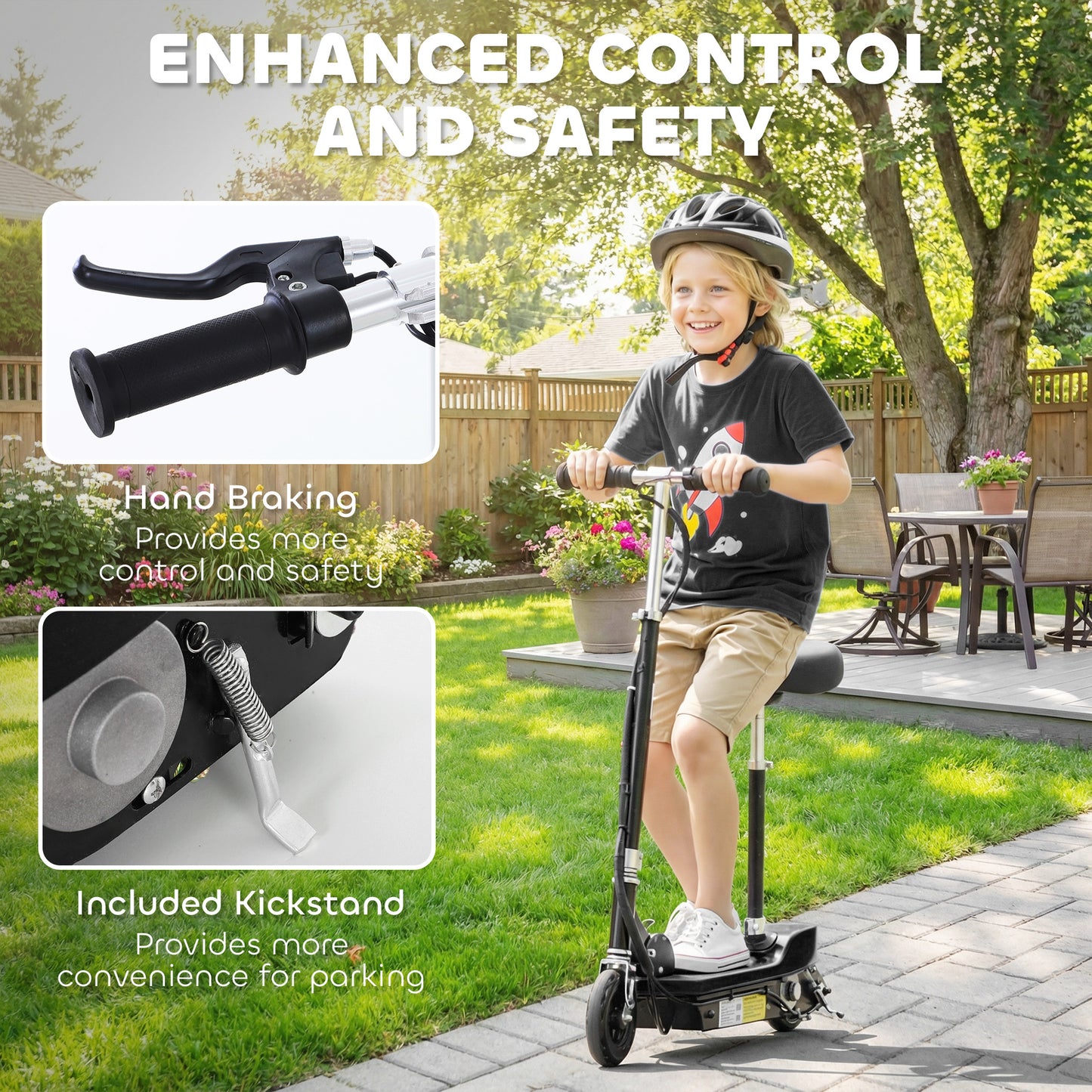 Powered Electric Scooter Ride-On, with Brakes, Adjustable Seat
