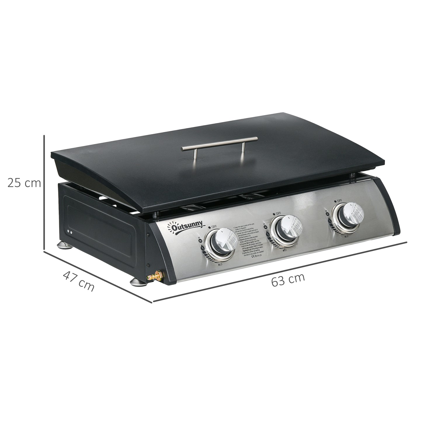 3 Burner Gas Plancha BBQ Grill with Lid
