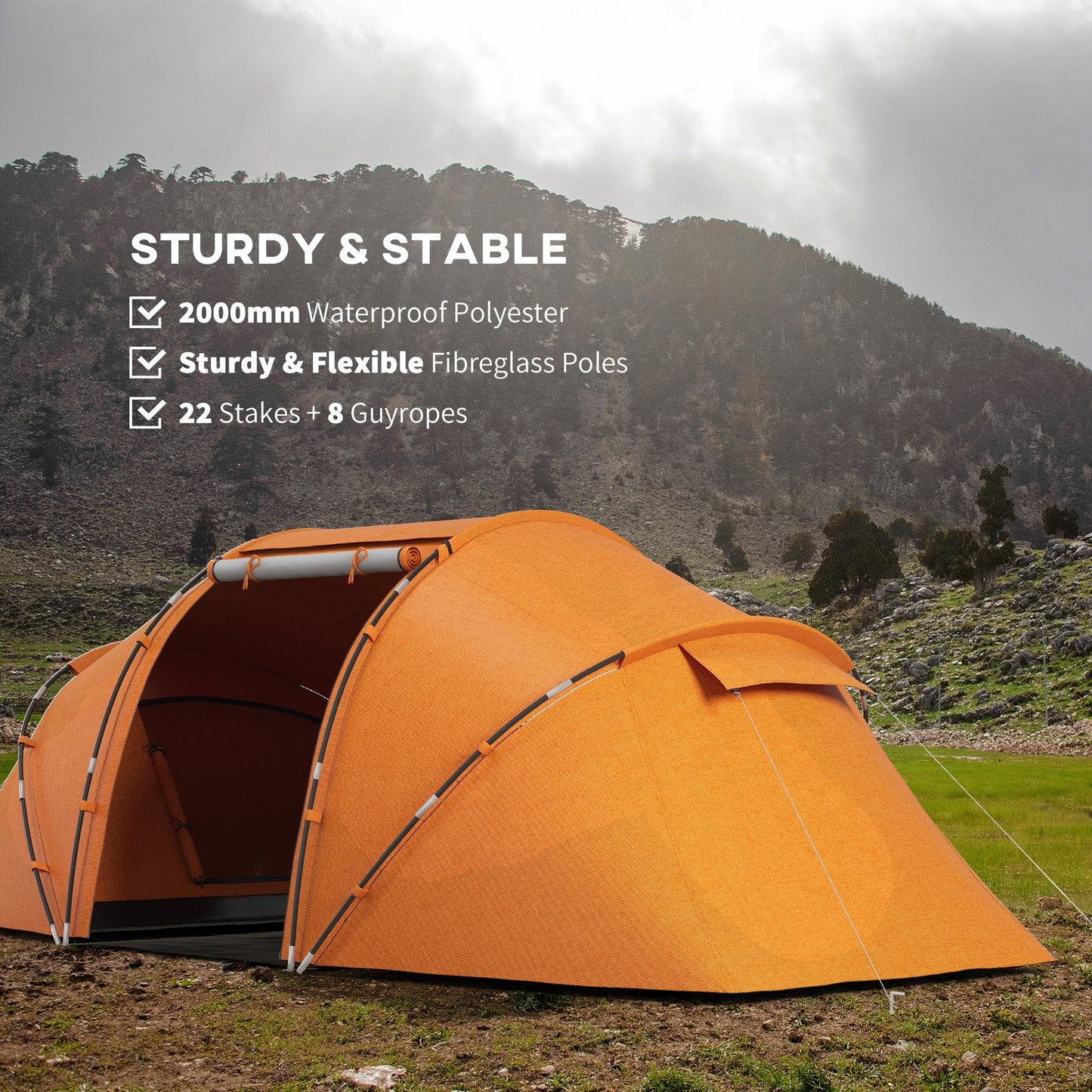 4-6 Man Camping Tent with Living Area and 2 Bedrooms