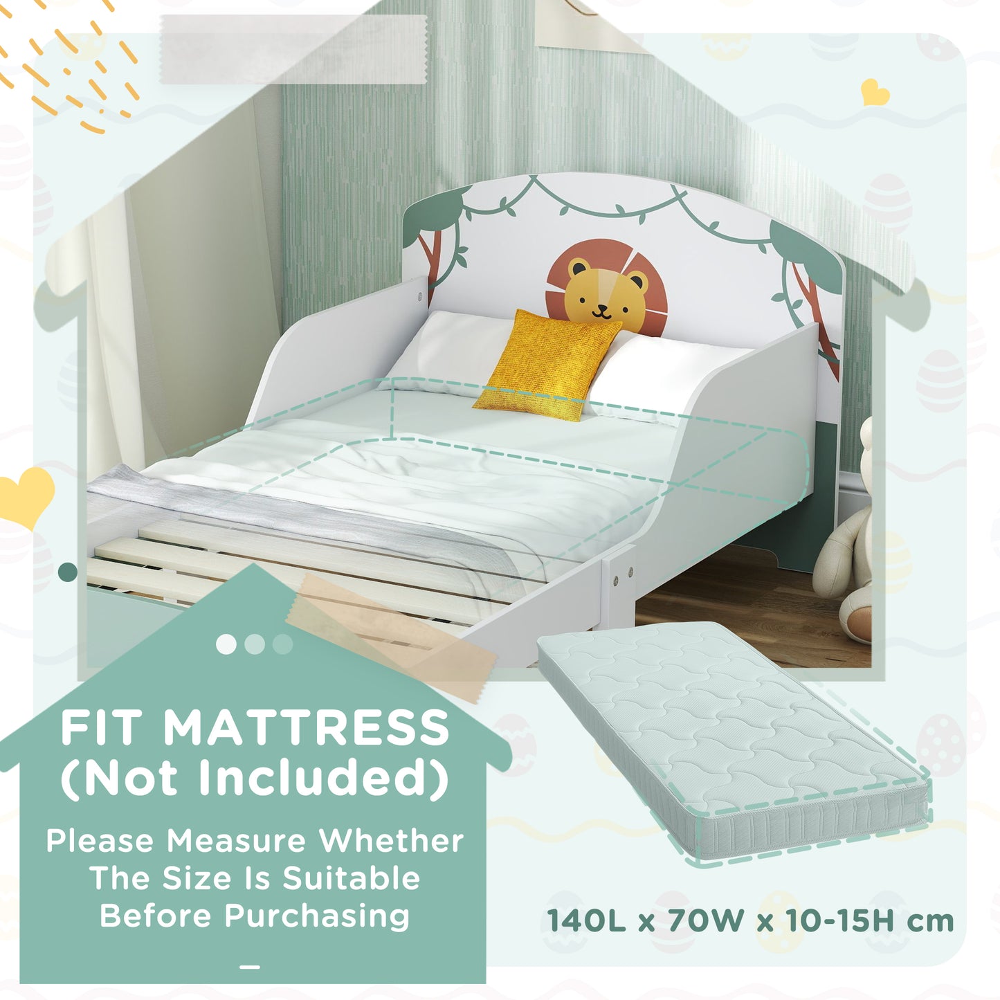 Toddler Bed with Storage, Guardrails, Lion Design