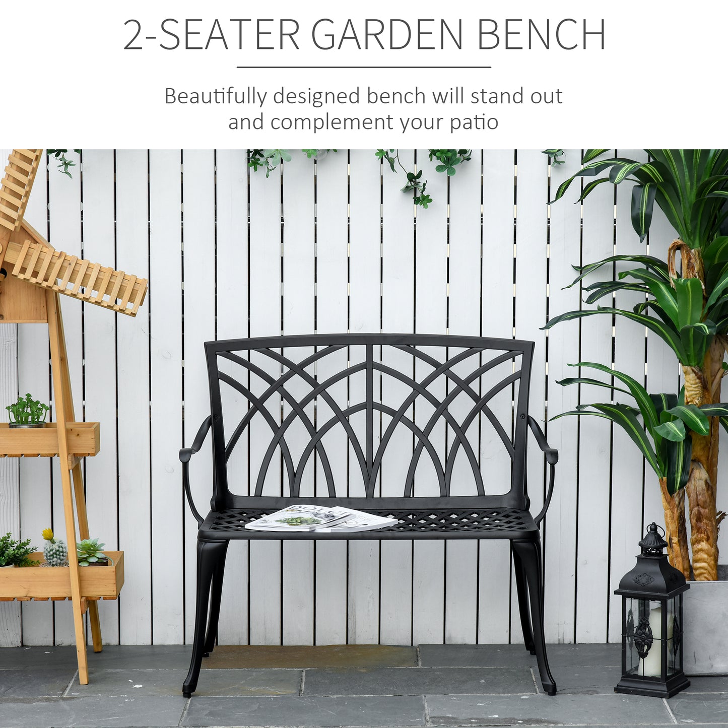 2-Seater Cast Aluminium Garden Bench Loveseat Outdoor Furniture