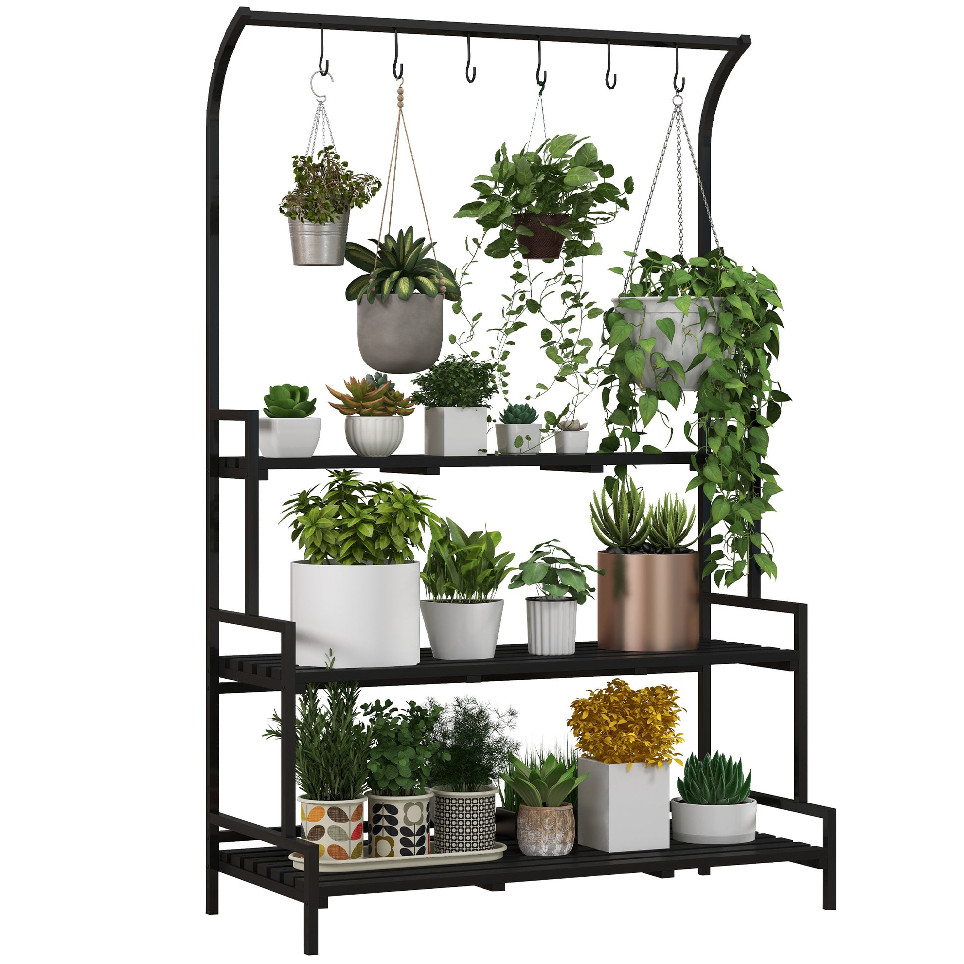 3 Tiered Plant Rack with Hanging Hooks