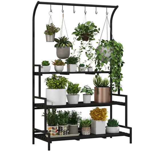 3 Tiered Plant Rack with Hanging Hooks