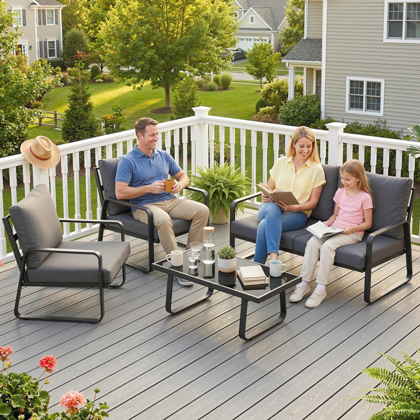4 Piece Garden Furniture Set, Outdoor Sofa Set with Loveseat