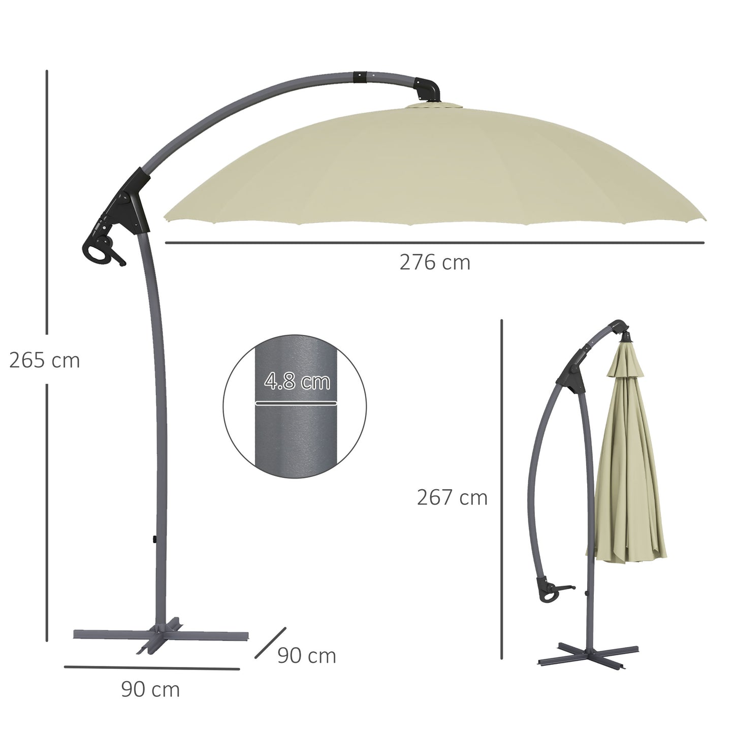 2.7m Cantilever Parasol, with Cross Base