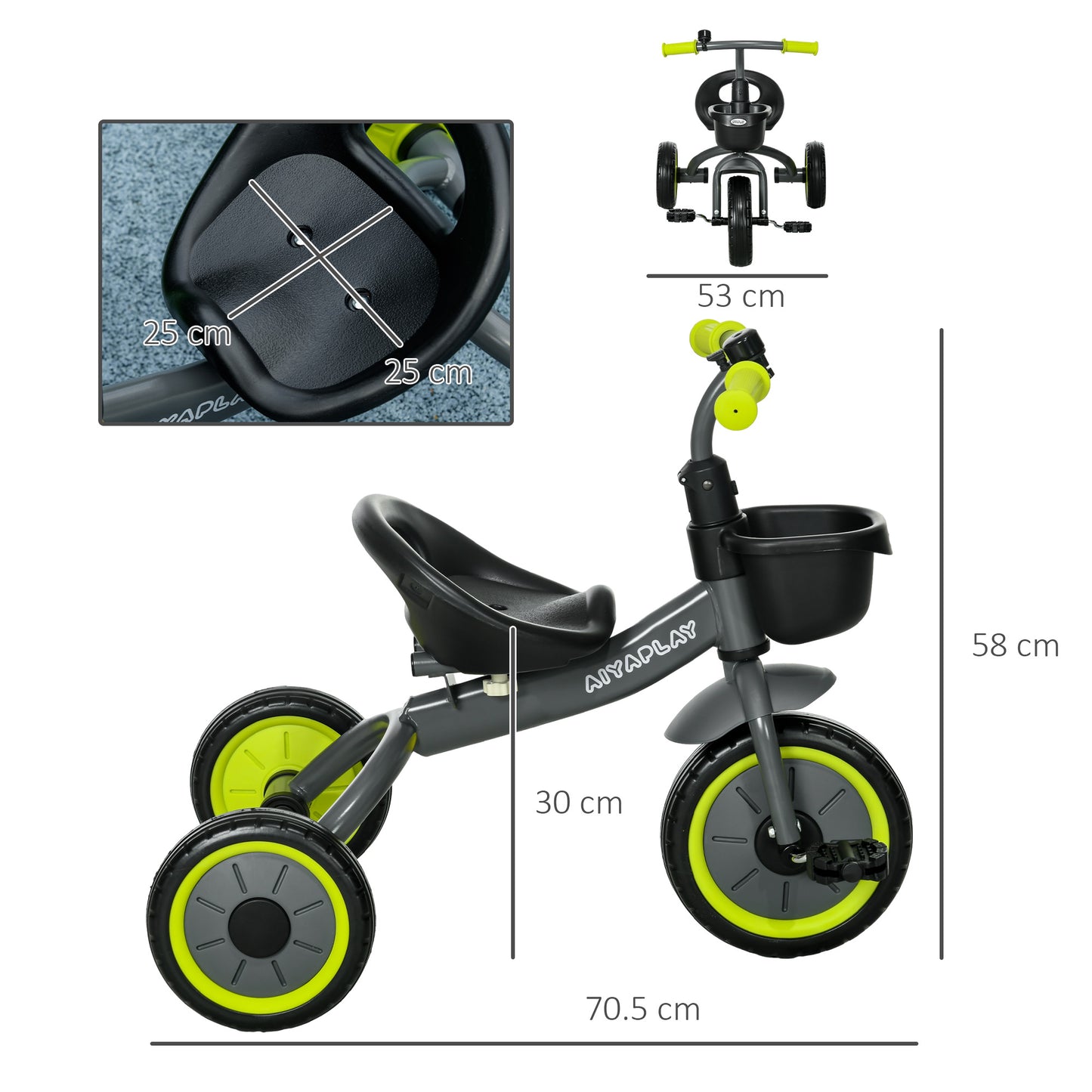 Kids Trike, Tricycle, with Adjustable Seat, Basket, Bell
