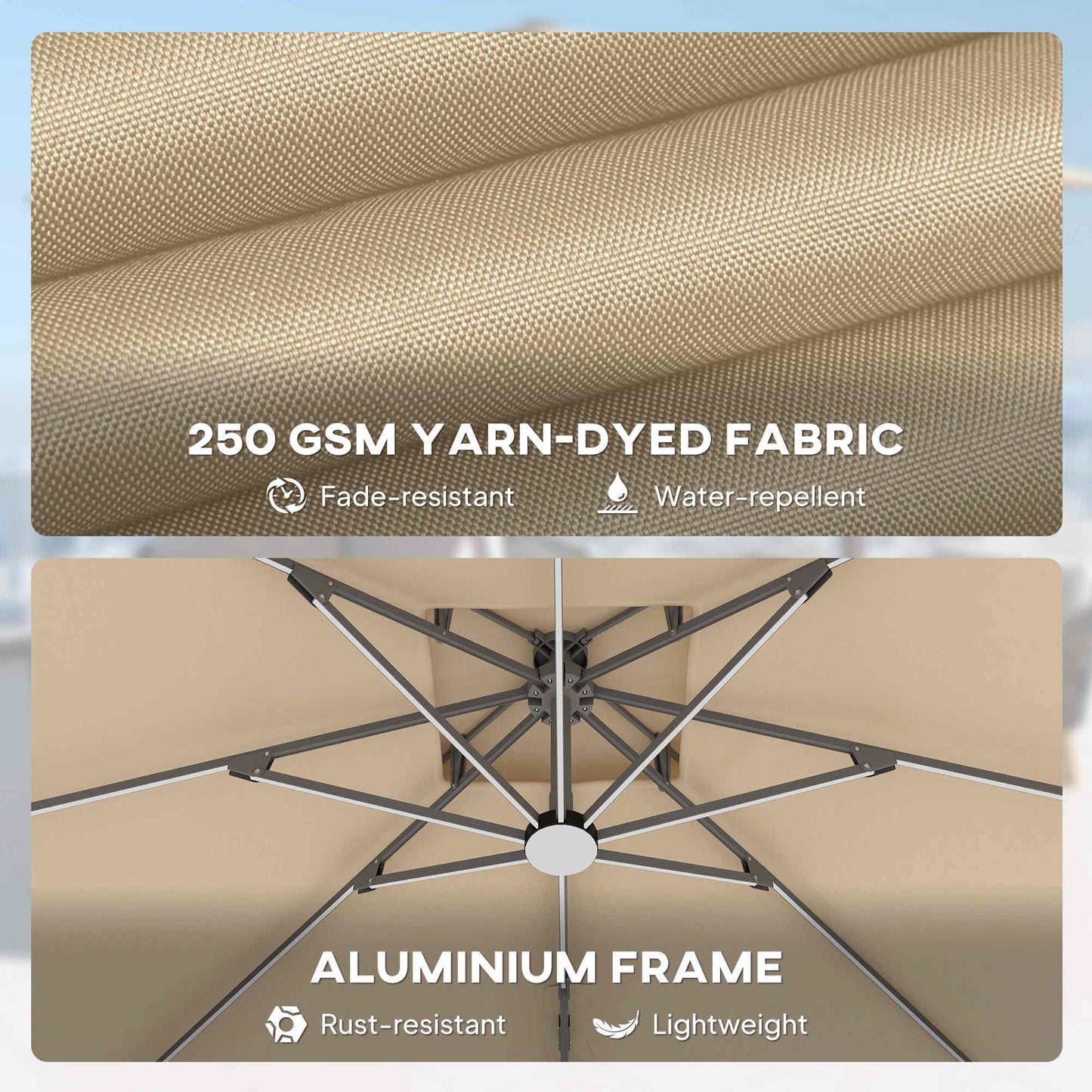 3 x 3(m) Aluminium Sun Square Canopy Top with Adjustable Pole Angle