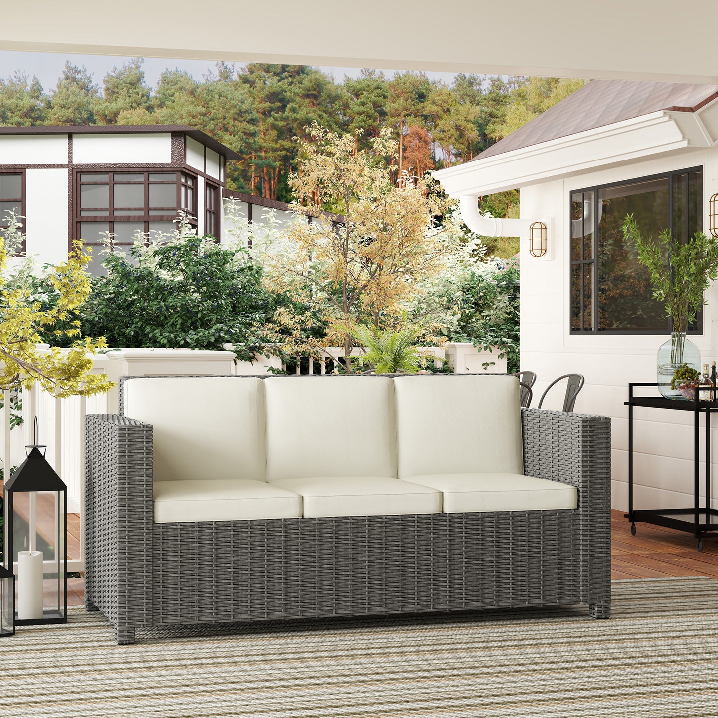 3 Seater Rattan Sofa All-Weather Wicker Weave Metal Frame Chair (1)