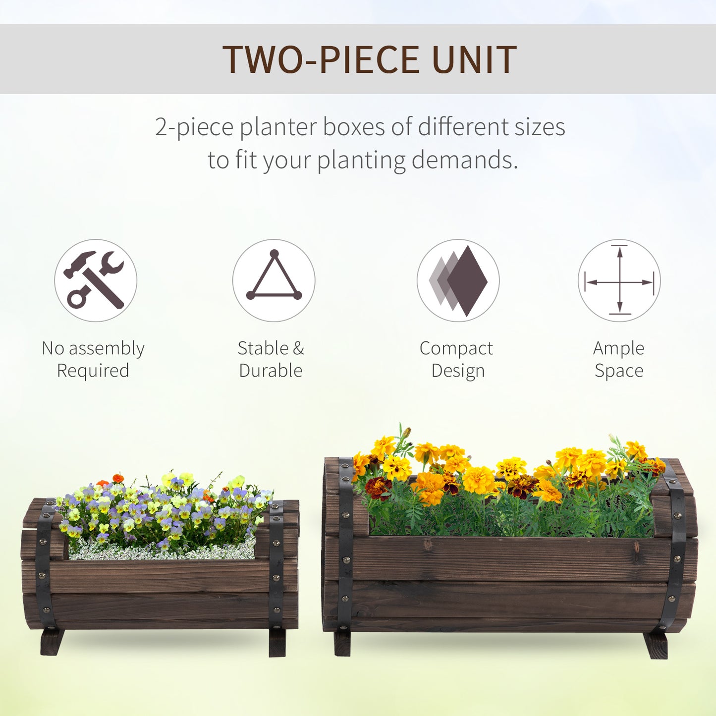 2PCs 56L Wooden Planter Box Flower Plant Pot Outdoor Flower Beds