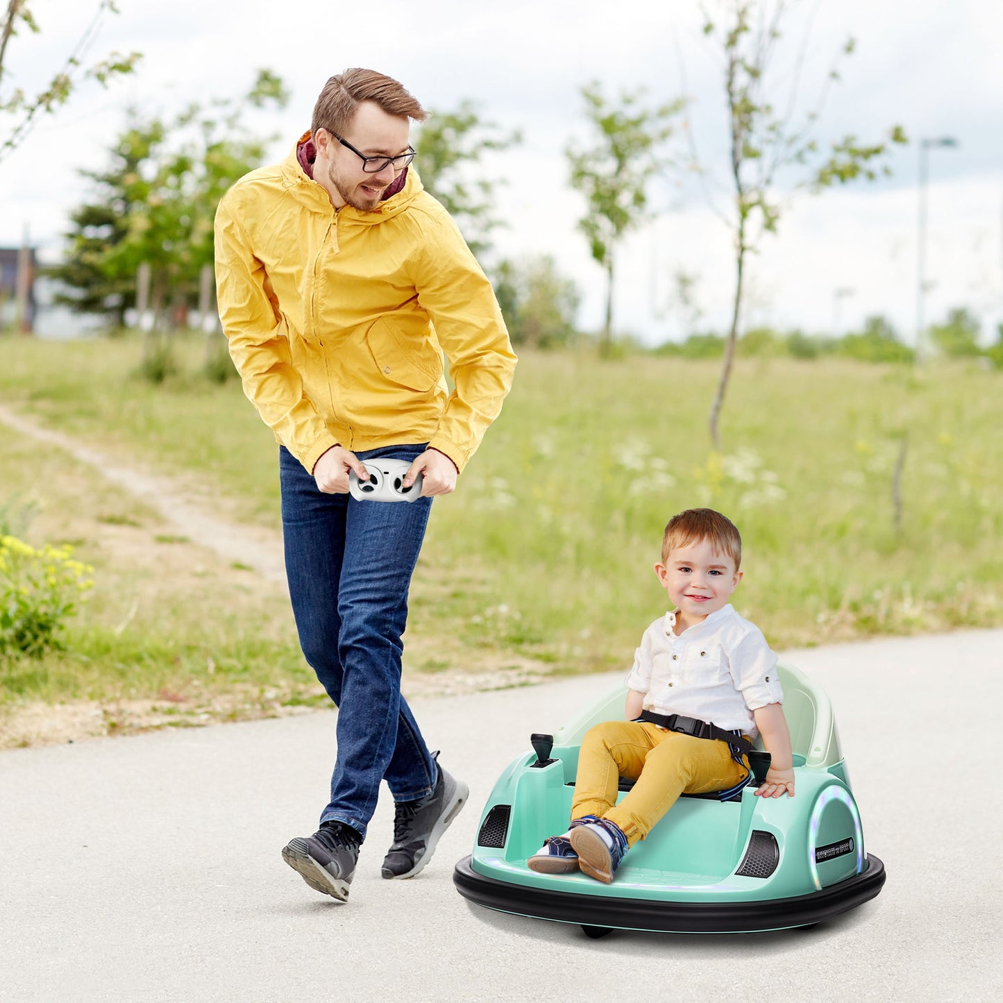 360° Rotation Kids Bumper Car, 12V Waltz Car with Remote Control