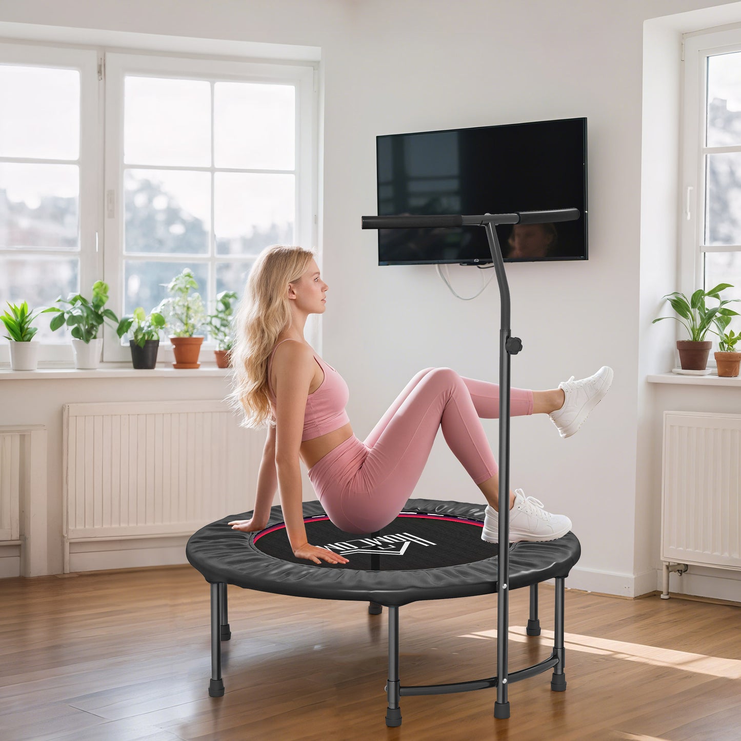 40" Fitness Trampoline with Adjustable Handle, Rebounder Trampoline