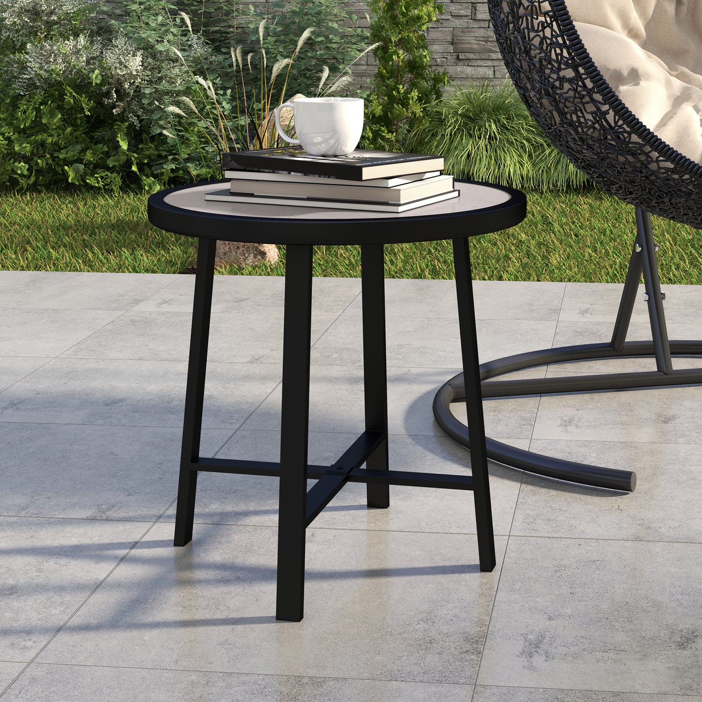 Round Small Garden Table, 50.5cm Outdoor Side Table