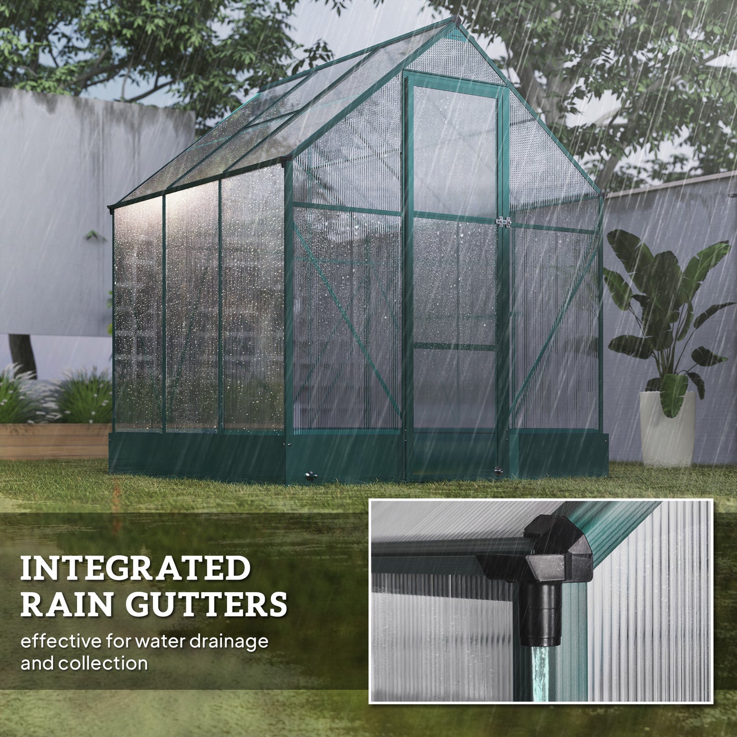 6x6 FT Polycarbonate Greenhouse with Base and Raised Bed