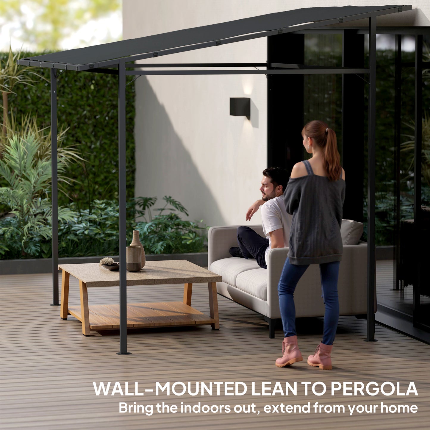 2.4 x 2.4 m Wall Mounted Pergola Gazebo with PA Coating Fabric