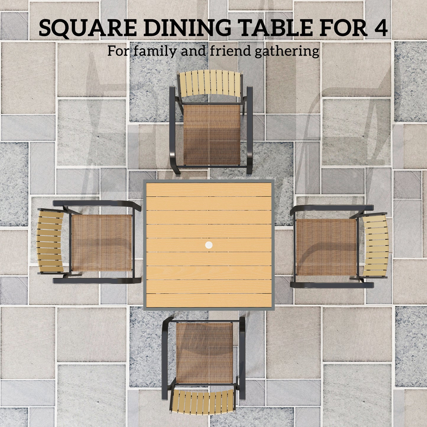 Garden Table for 4, 90 cm Rectangular Outdoor Dining Table
