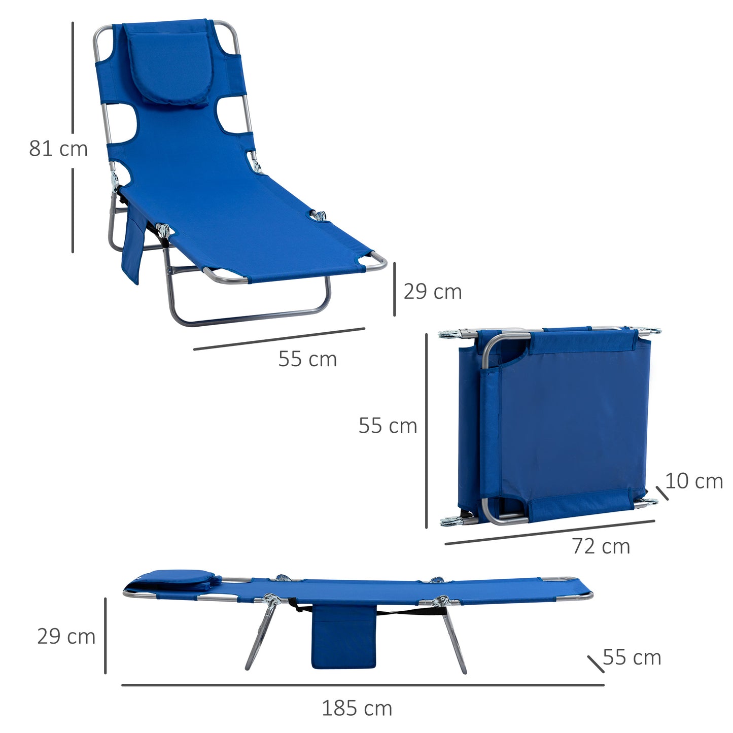 2 Pieces Foldable Sun Lounger with Reading Hole