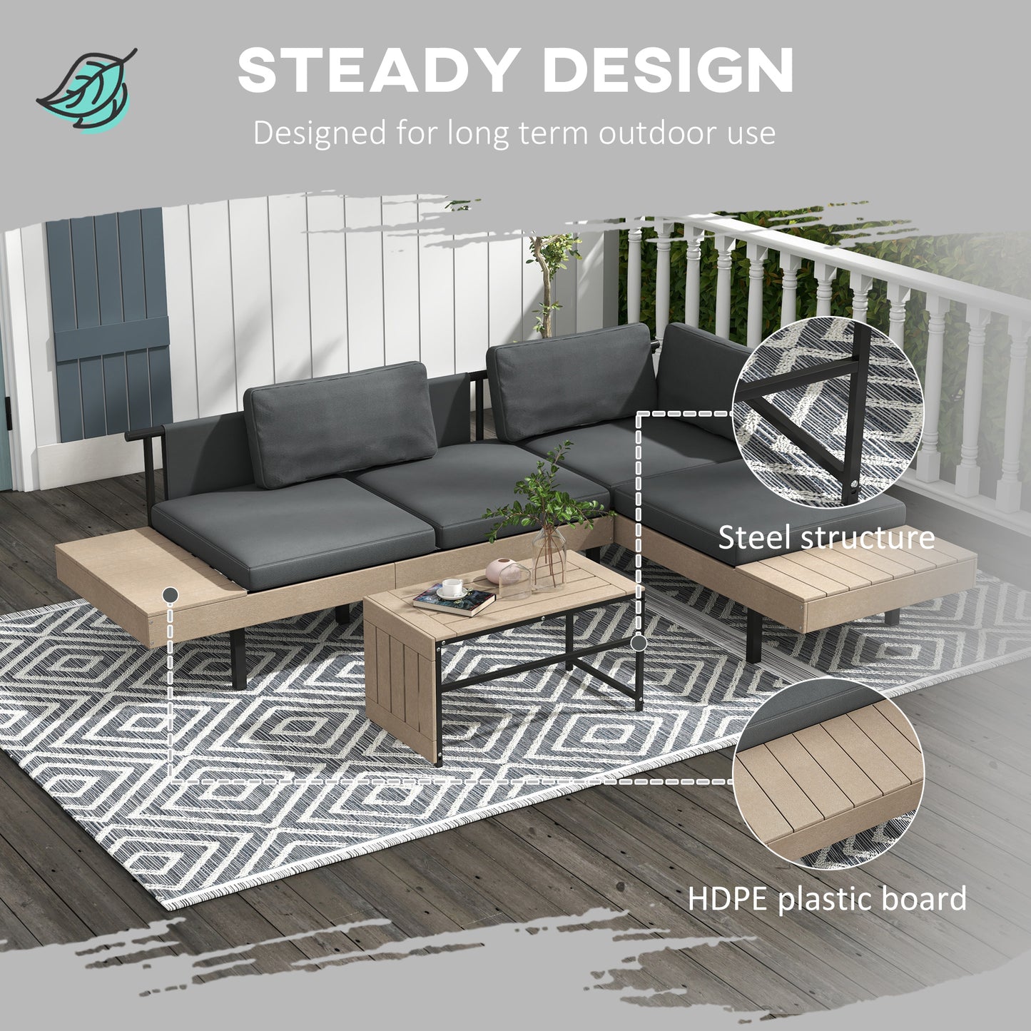 Three-Piece 'L' Garden Sofa Set