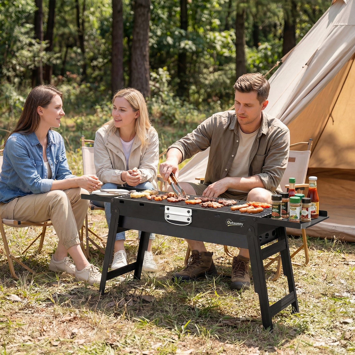 Portable BBQ Grill, Foldable Charcoal Grill for Camping and Picnics