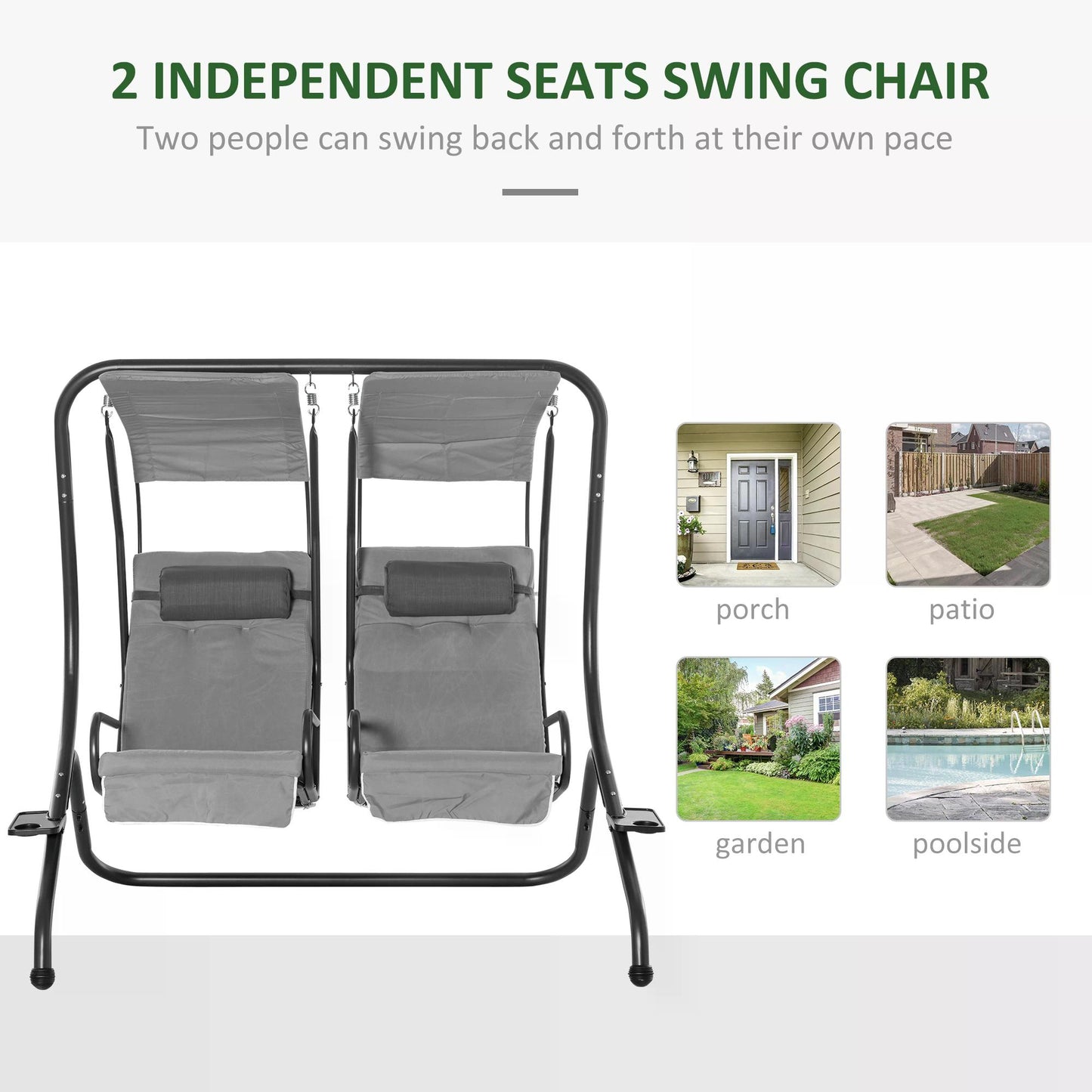 Canopy Swing 2 Separate Relax Chairs w/ Handrails and Removable Canopy