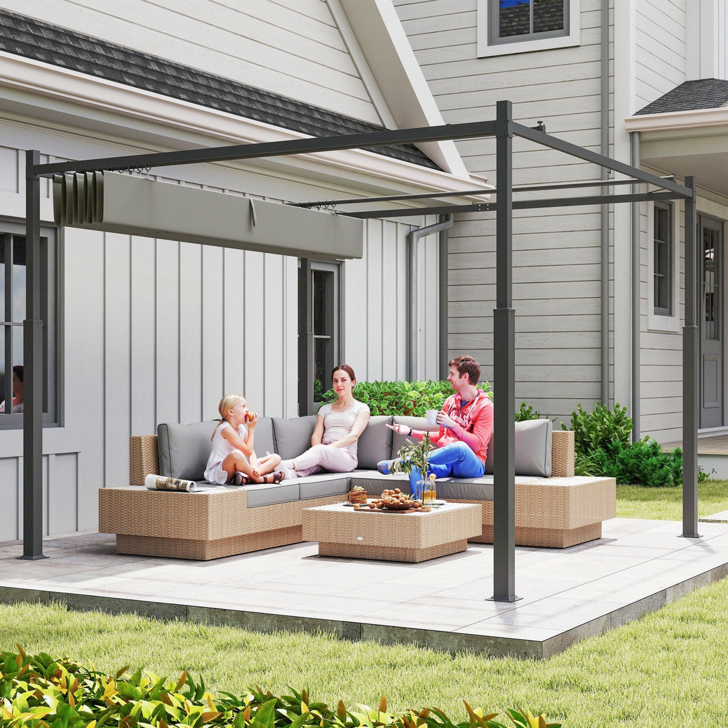 3 x 3(m) Metal Pergola with Retractable Roof and Magnetic Fixture