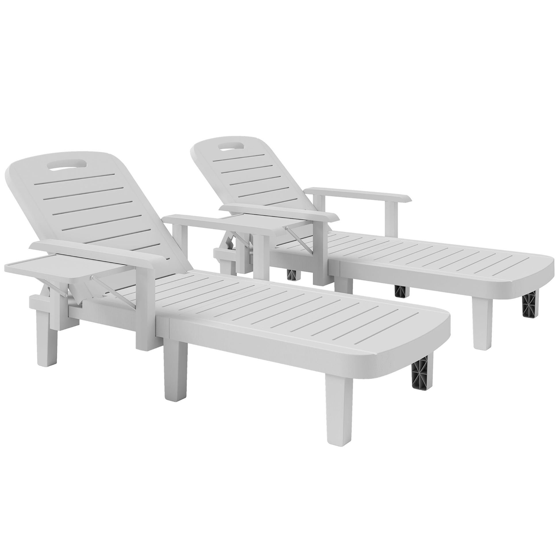 Set of 2 Resin Reclining Sun Loungers for Garden