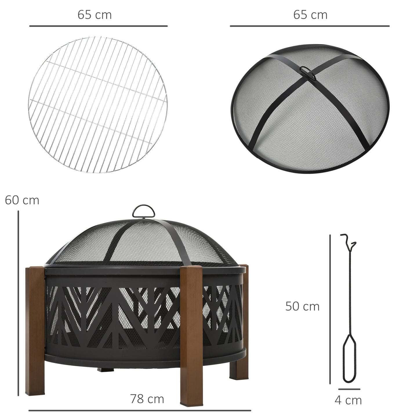 Metal Large Firepit Bowl Outdoor 2-In-1 Round Fire Pit Brazier w/