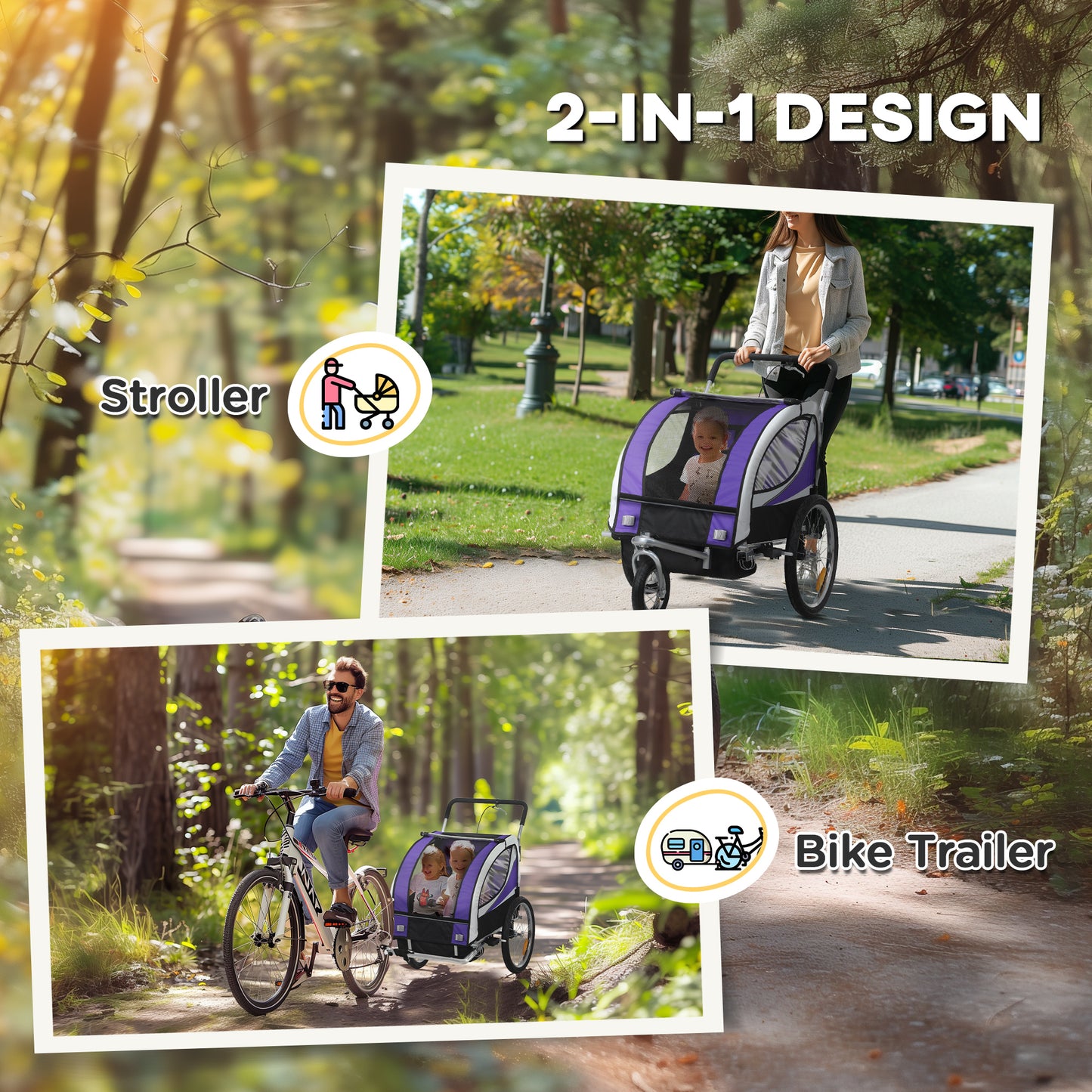 Baby Bike Trailer with 5 Point Harness, Steel Frame, Reflectors