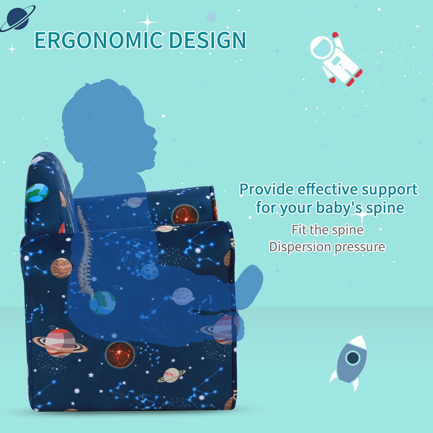 Kids Planet-Themed Armchair, with Non-Slip Feet, Wooden Frame