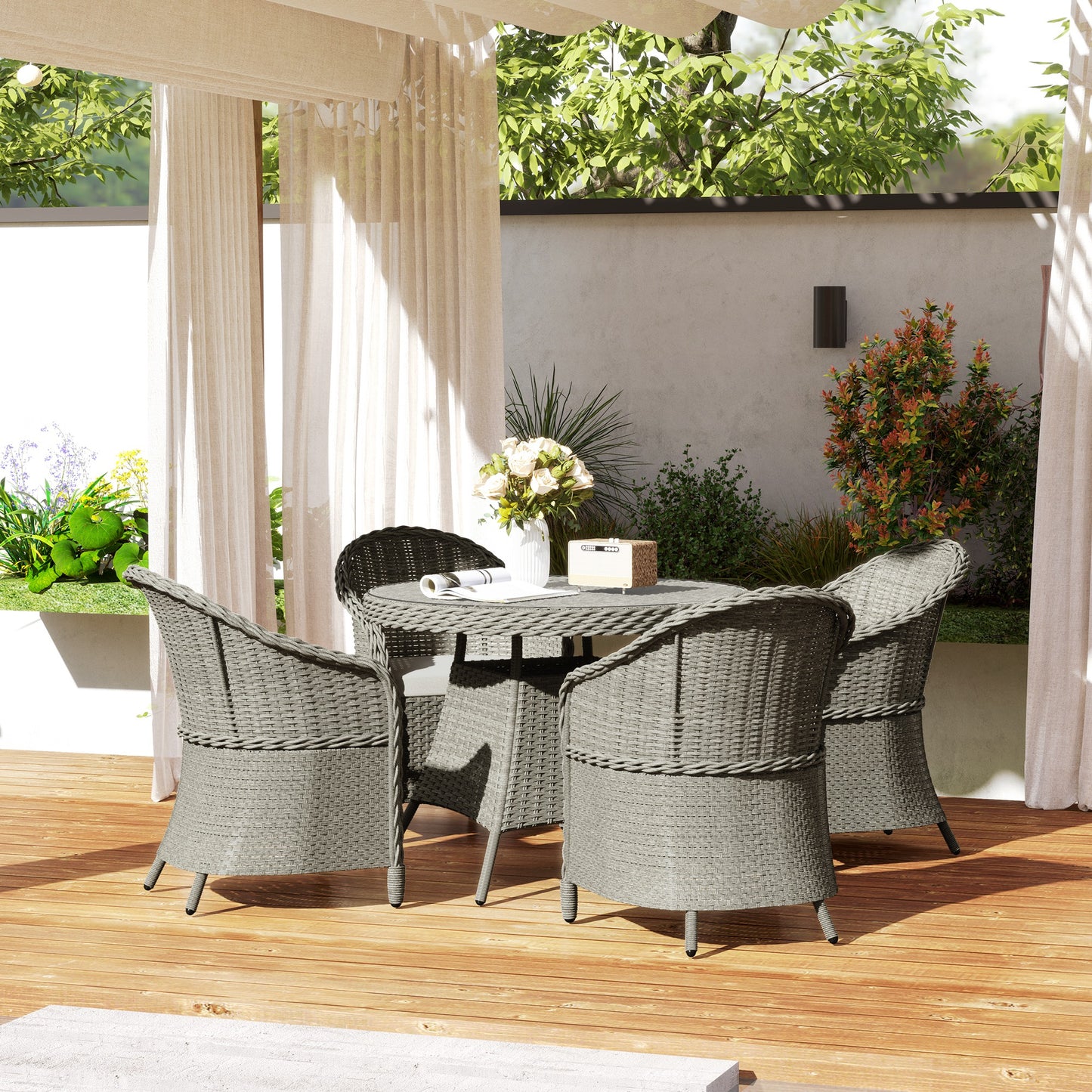 4 Seater Rattan Garden Furniture Set with Cushions