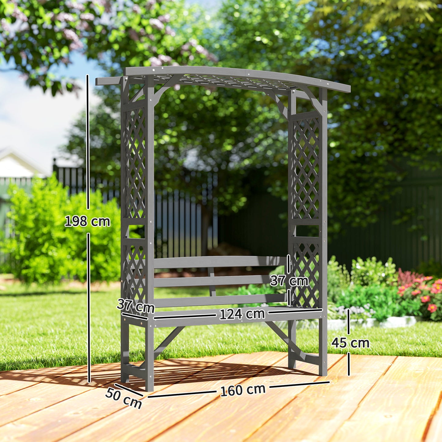 Garden Bench, Wooden Garden Arbour with Seat for Vines/Climbing Plants