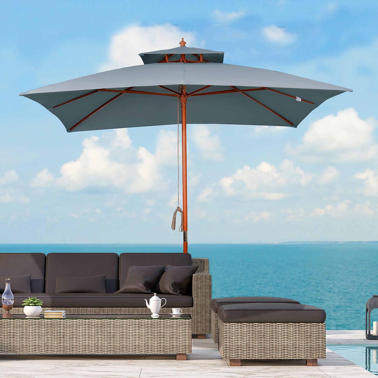 3 x 3 metre Patio Parasol Garden Umbrellas Sunshade Outdoor Wooden