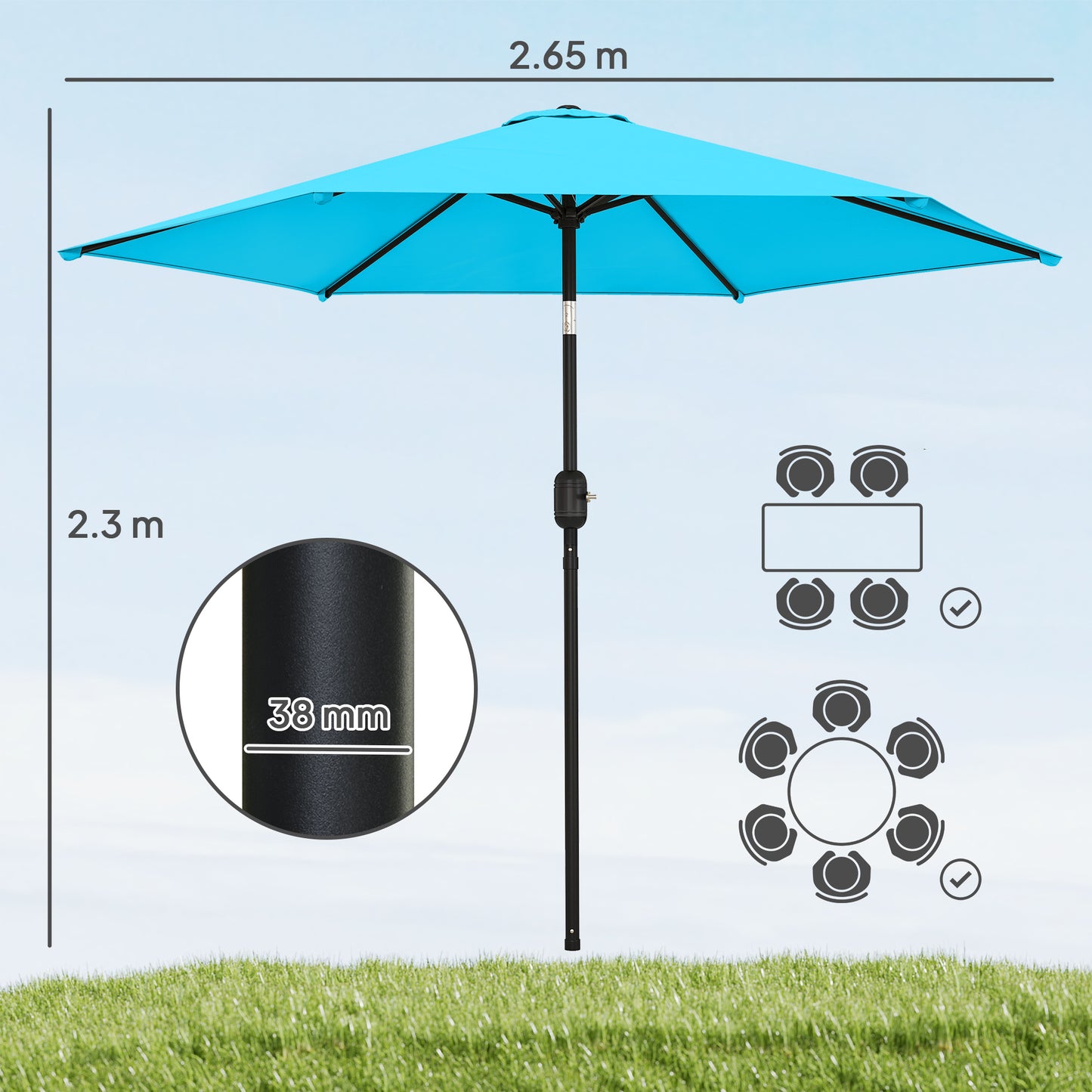 2.6 m Garden Parasol Umbrella with Aluminium Pole (3)